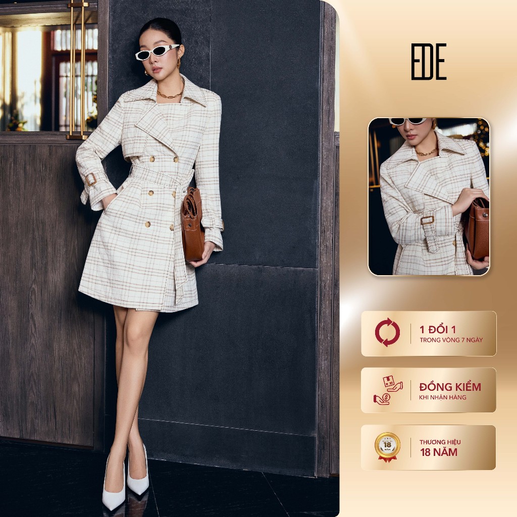 Áo khoác măng tô nữ dáng dài thiết kế Eva de Eva 25ACOE014K