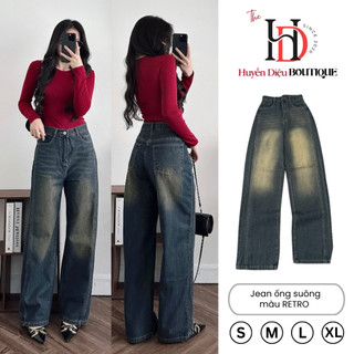 Quần Jean Nữ Ống Suông Rộng Sọc Sườn Cạp Cao Dáng Dài Màu Retro Cá Tính J604 - HD Boutique 