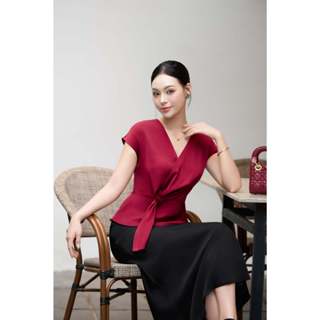   ĐẶT LÊN 1 SIZE  Áo Kiểu Nữ Đắp Tà Lụa Sang Trọng Thanh Lịch Áo Công Sở Nữ - Maybi Chính Hãng 