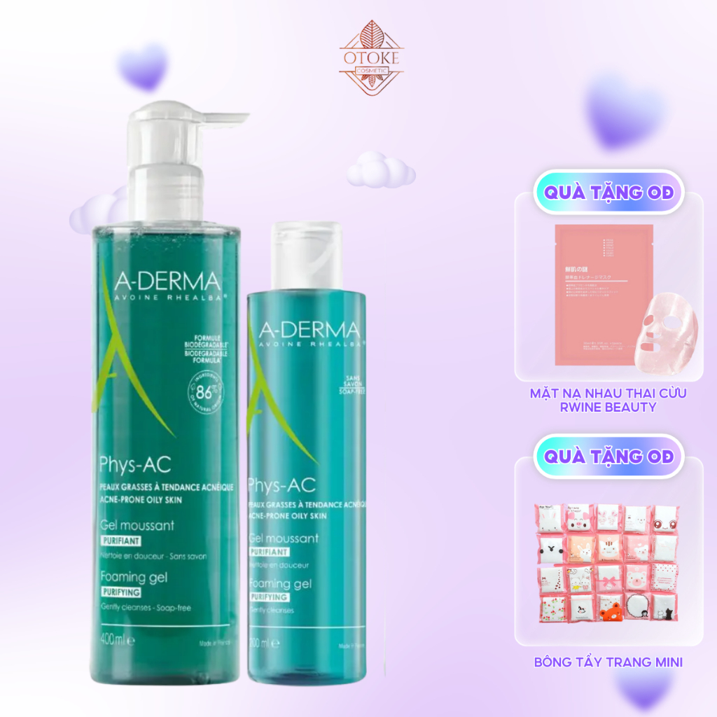 Sữa rửa mặt Aderma CHÍNH HÃNG PHÁP. A - Derma sữa rửa mặt dành cho da dầu, da mụn, da nhạy cảm ( MẪU