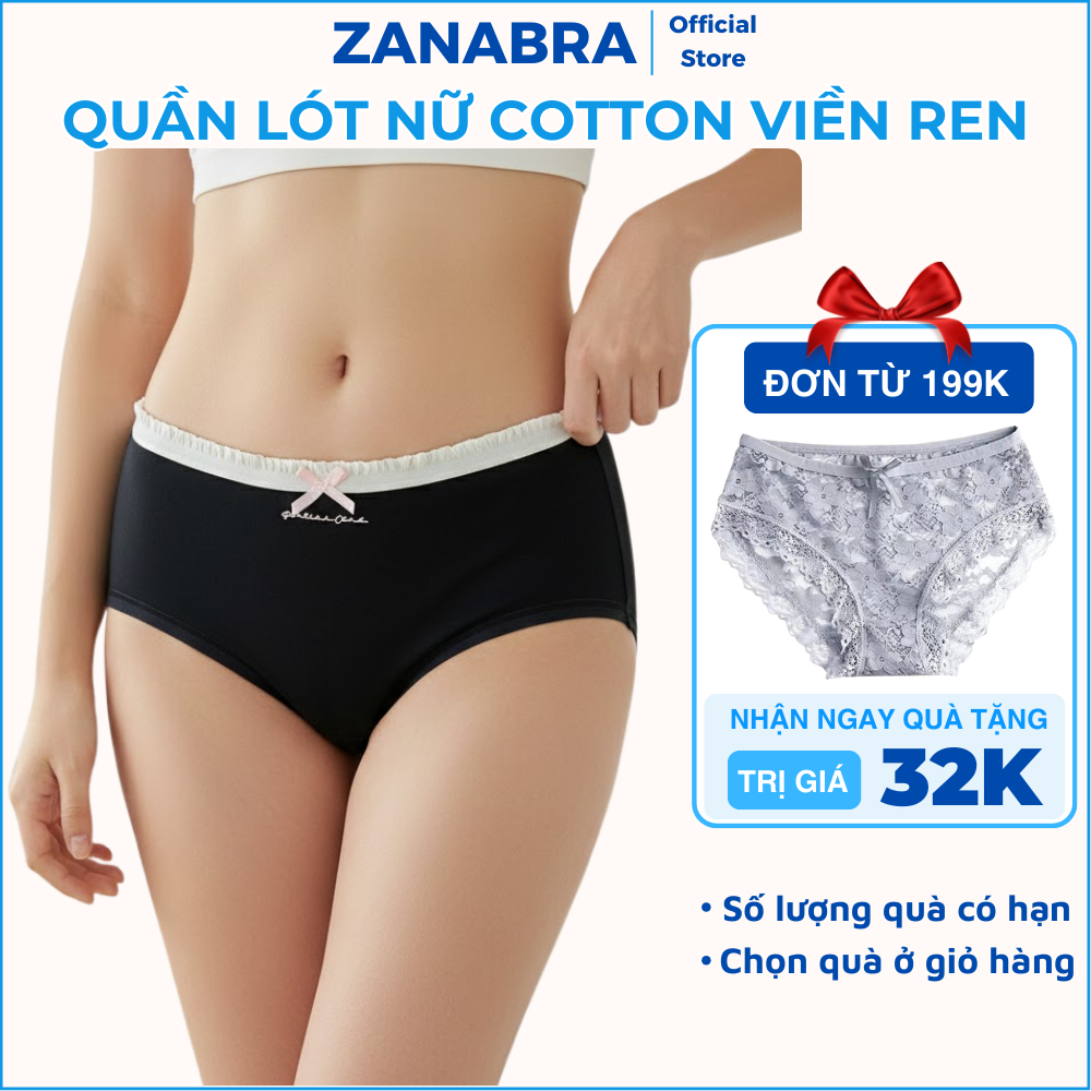 Quần Lót Nữ Cotton Viền Ren Mềm Mịn - Quần Lót Cotton Cạp Vừa Đáy May Kháng Khuẩn ZANABRA L4119