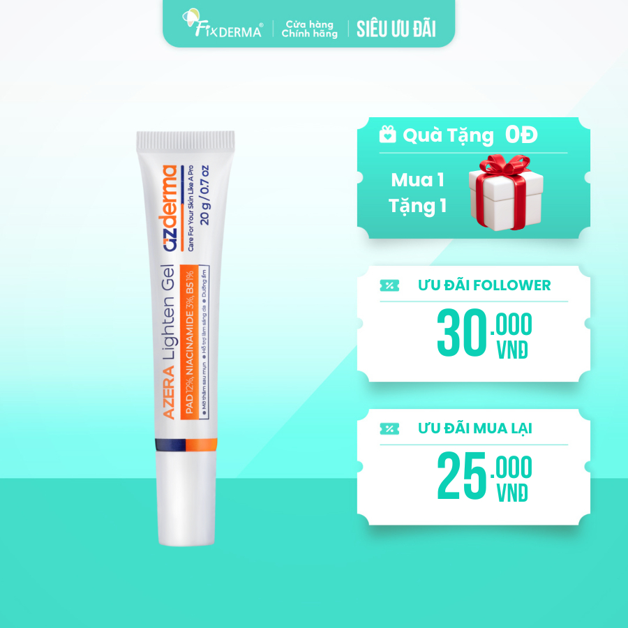 Azera Lighten Gel Azderma 20g - Gel làm sáng da & mờ thâm nhanh chóng