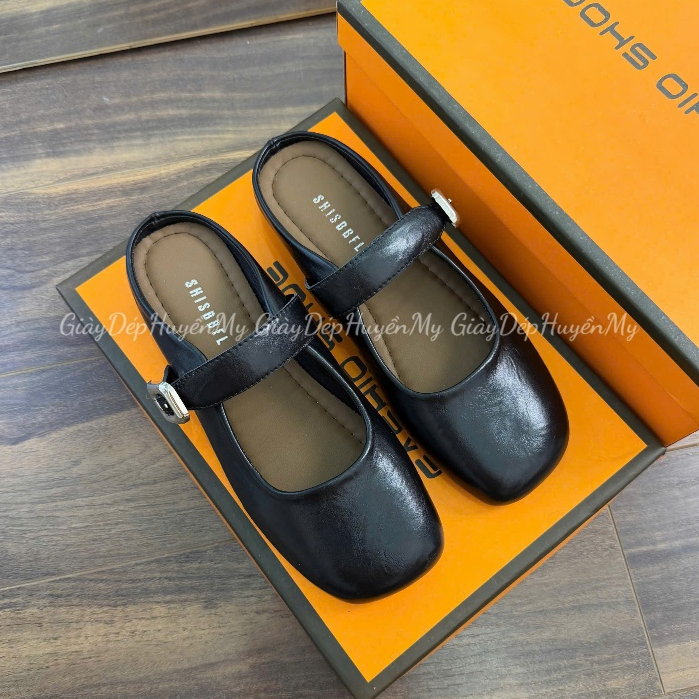 [ Giày Dép Huyền My ] Giày sục nữ da mềm quai ngang phối khuy bạc hàng cao cấp full hộp - LT57 | BigBuy360 - bigbuy360.vn