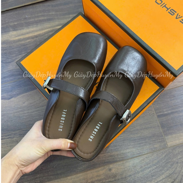 [ Giày Dép Huyền My ] Giày sục nữ da mềm quai ngang phối khuy bạc hàng cao cấp full hộp - LT57 | BigBuy360 - bigbuy360.vn