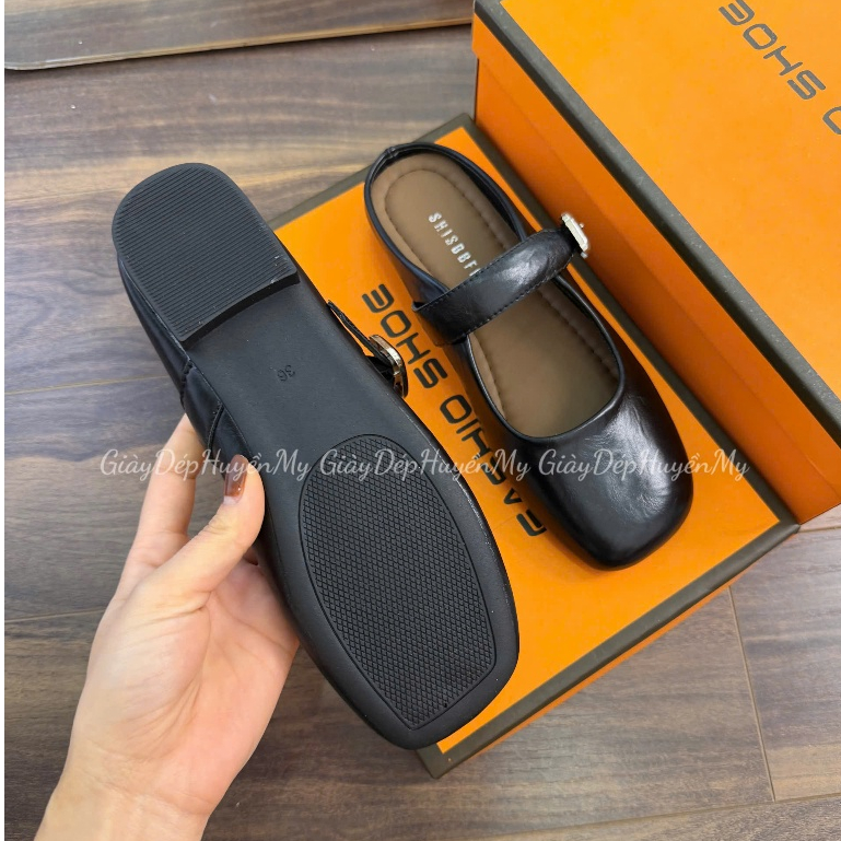 [ Giày Dép Huyền My ] Giày sục nữ da mềm quai ngang phối khuy bạc hàng cao cấp full hộp - LT57 | BigBuy360 - bigbuy360.vn