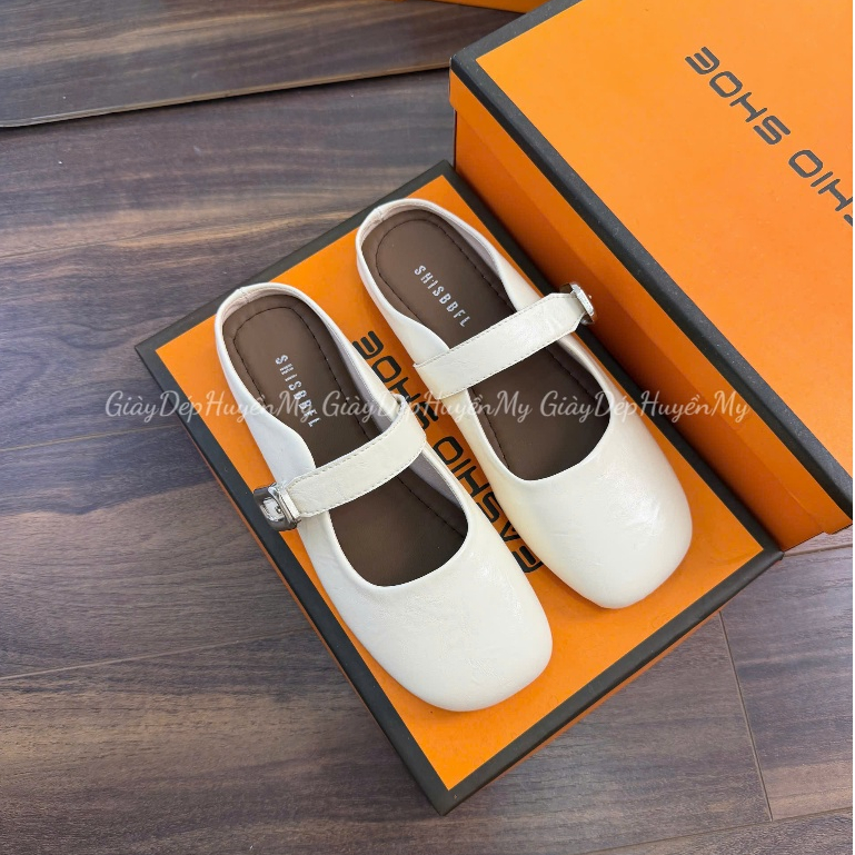 [ Giày Dép Huyền My ] Giày sục nữ da mềm quai ngang phối khuy bạc hàng cao cấp full hộp - LT57 | BigBuy360 - bigbuy360.vn