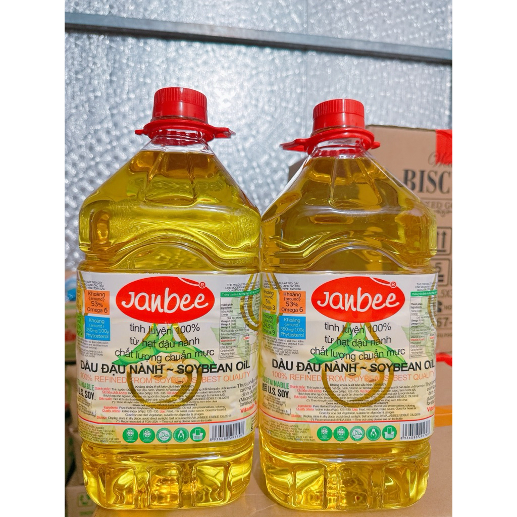 CHAI Dầu Đậu Nành Janbee 5l- Dầu Ăn Thực Vật Nguyên Chất, Giàu Dinh Dưỡng, Không Cholesterol, An Toà