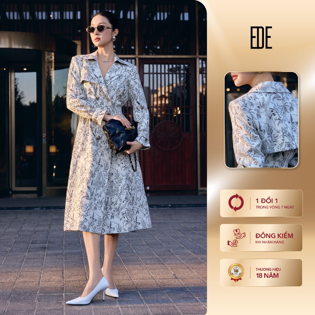 Áo khoác măng tô nữ dáng dài thiết kế Eva de Eva 25ACOE013F
