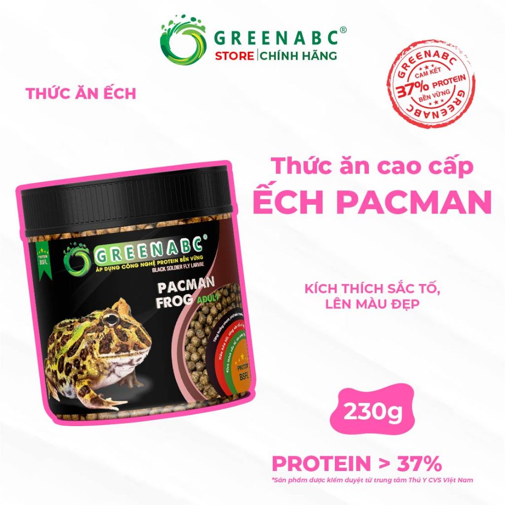 Thức ăn Ếch Pacman GREENABC – Đạm 37% giúp tiêu hóa tốt, tăng kích thước, lên màu đẹp, ăn ngon – Hộp