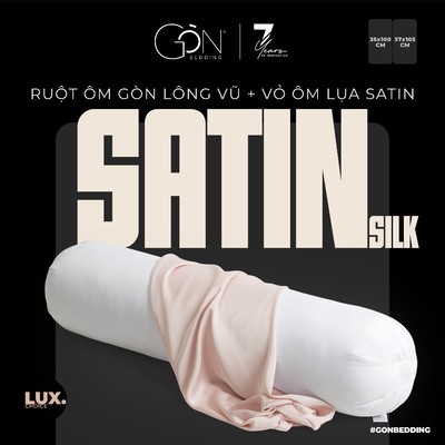 Combo Ruột Gối Gòn Lông Vũ Và Vỏ Gối Ôm Lụa Satin Premium Gòn Bedding Cao Cấp Màu Trơn Khóa Kéo 37x105 cm