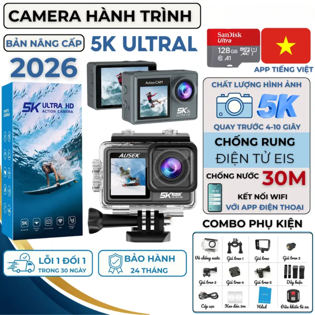 Máy ảnh mini 5k UTRA HD, camera hành trình xe máy 2 màn hình, cam hành trình nhỏ chống rung tích hợp điều khiển từ xa