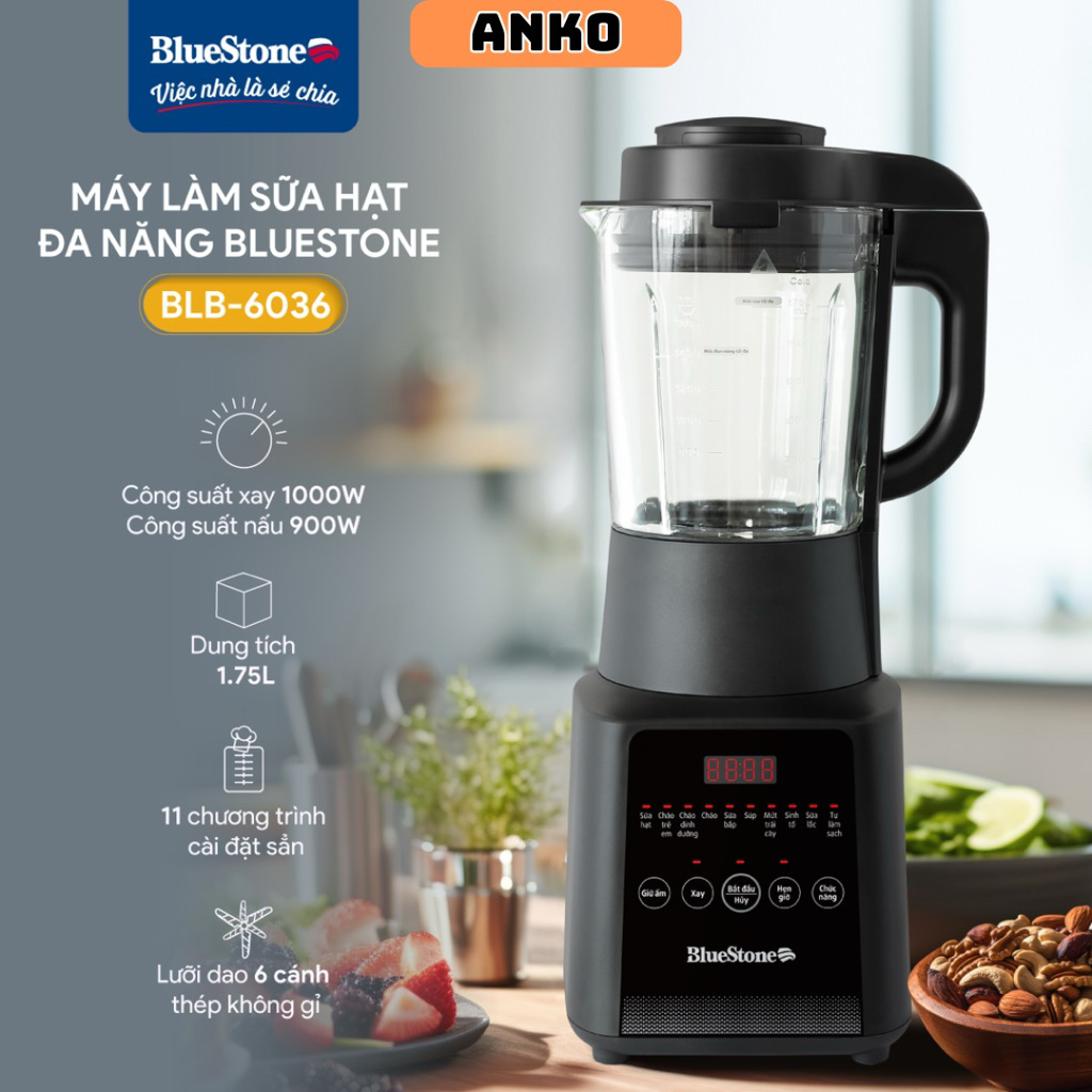 Máy Làm Sữa Hạt Đa Năng BlueStone BLB-6036 Dung Tích 1.75 Lít Công Suất 1000W, BH Chính Hãng 2 Năm -