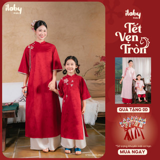   ĐỘC QUYỀN  Áo dài bé gái ILABY áo dài cách tân bé gái YÊN HOA chất liệu lụa cao cấp cổ tau đính nơ dài  3730  