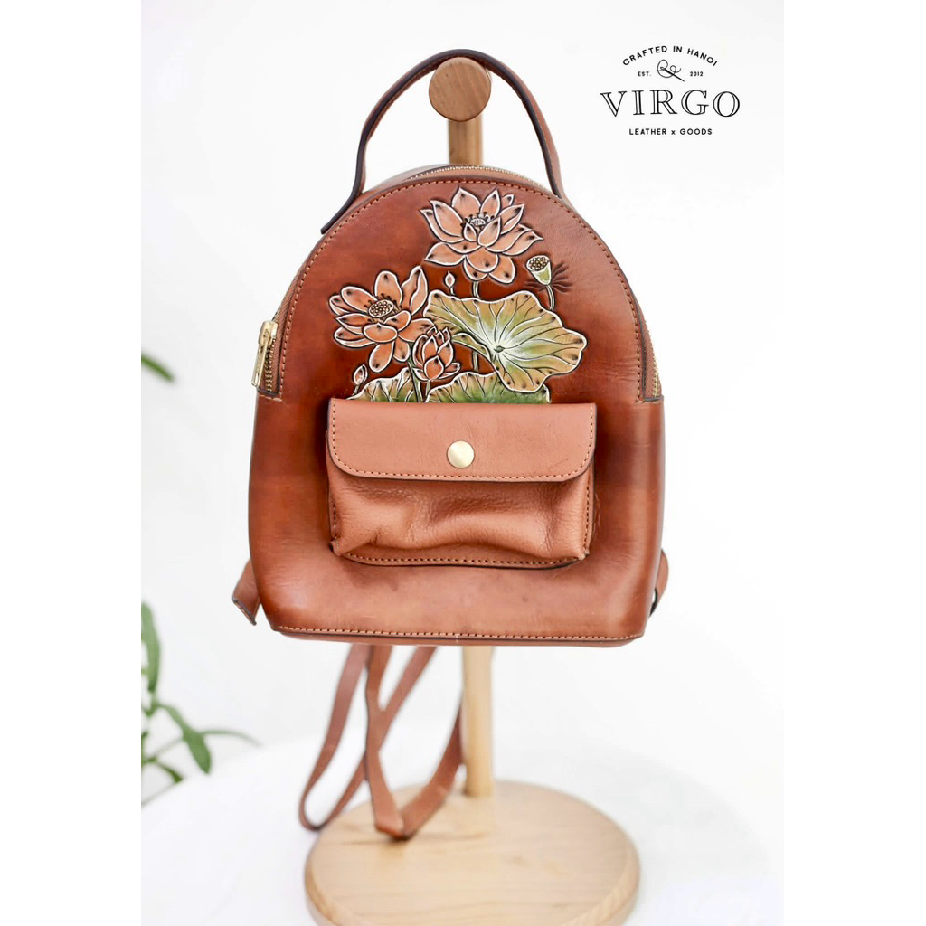 Balo Da Virgo "𝐽𝐼𝑅𝑂 𝐶𝑎𝑟𝑣𝑖𝑛𝑔 𝐵𝑎𝑐𝑘𝑃𝑎𝑐𝑘" Chạm Khắc Hoa Thủ Công , Virgo Leather