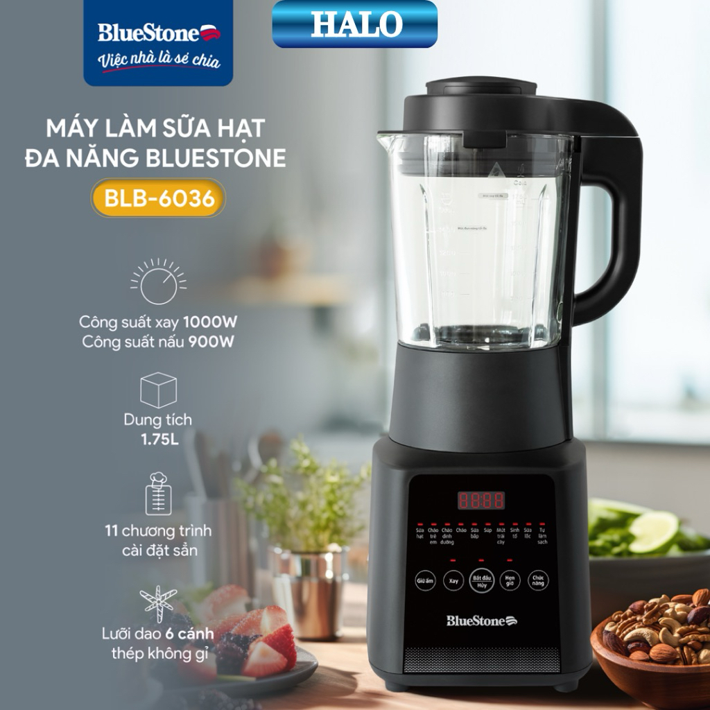 Máy Làm Sữa Hạt Đa Năng BlueStone BLB-6036 Dung Tích 1.75 Lít Công Suất 1000W, BH Chính Hãng 2 Năm -