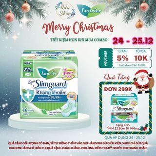  Băng Vệ Sinh Laurier Super SlimGuard Kháng Khuẩn Siêu Mỏng Cánh 1mm 22.5cm 16 Miếng 