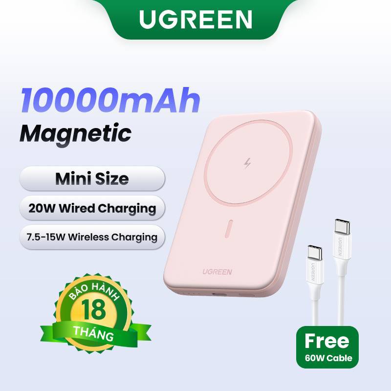 Sạc dự phòng không dây Ugreen 10000mAh | Sạc đồng thơi 2 thiết bị | Pin Li-on