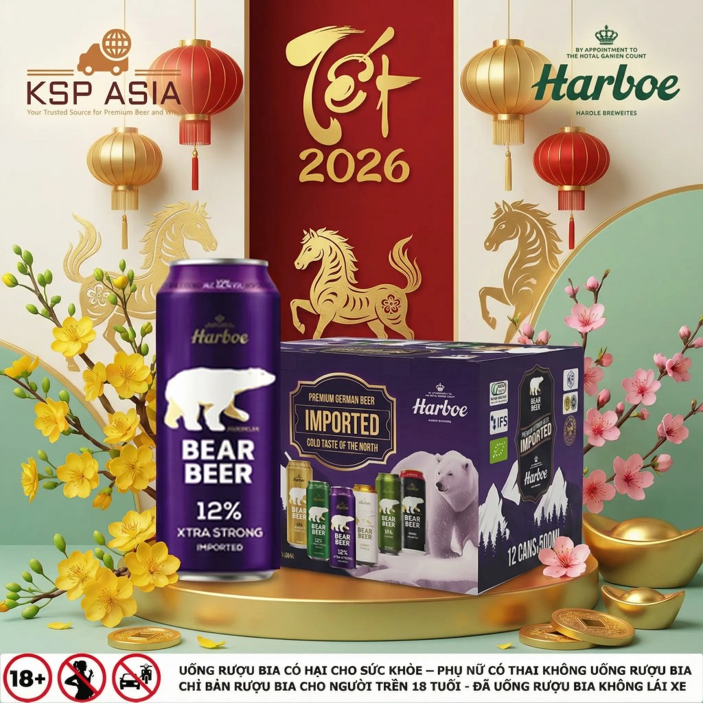 [HỎA TỐC HCM] Bia Gấu Harboe Bear Beer Xtra Strong 12% hộp 12 lon 500ML