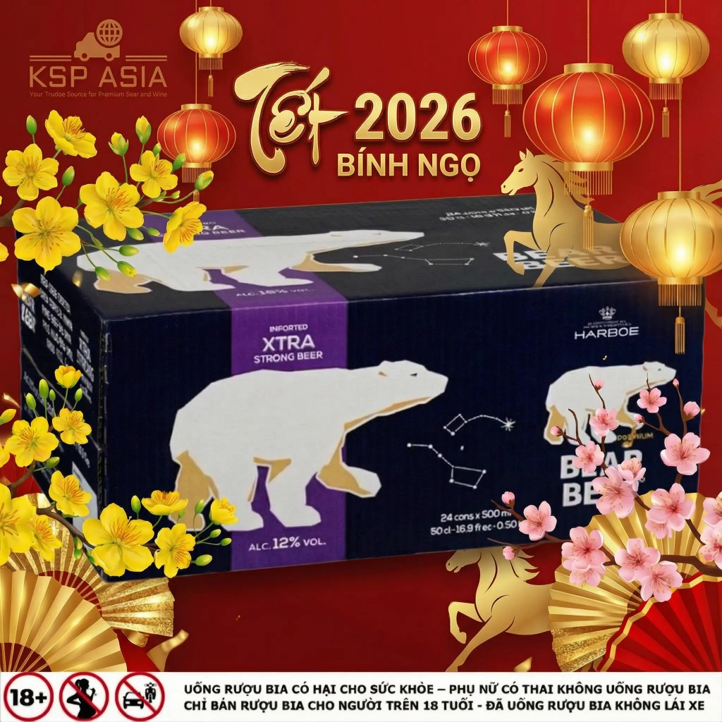 [HỎA TỐC HCM] Bia Gấu Harboe Bear Beer Xtra Strong 12% Thùng 24 Lon 500ML