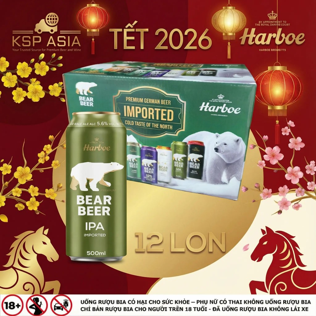 [HỎA TỐC HCM] Bia Gấu Harboe Bear Beer IPA 5.6% Hộp 12 Lon 500ml