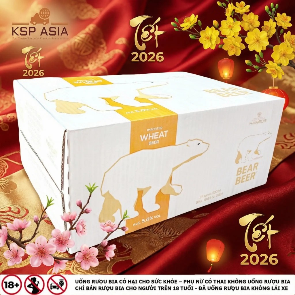 [HCM - HỎA TỐC] Bia Gấu Harboe Bear Beer Wheat 5% Thùng 24 Lon 500ml