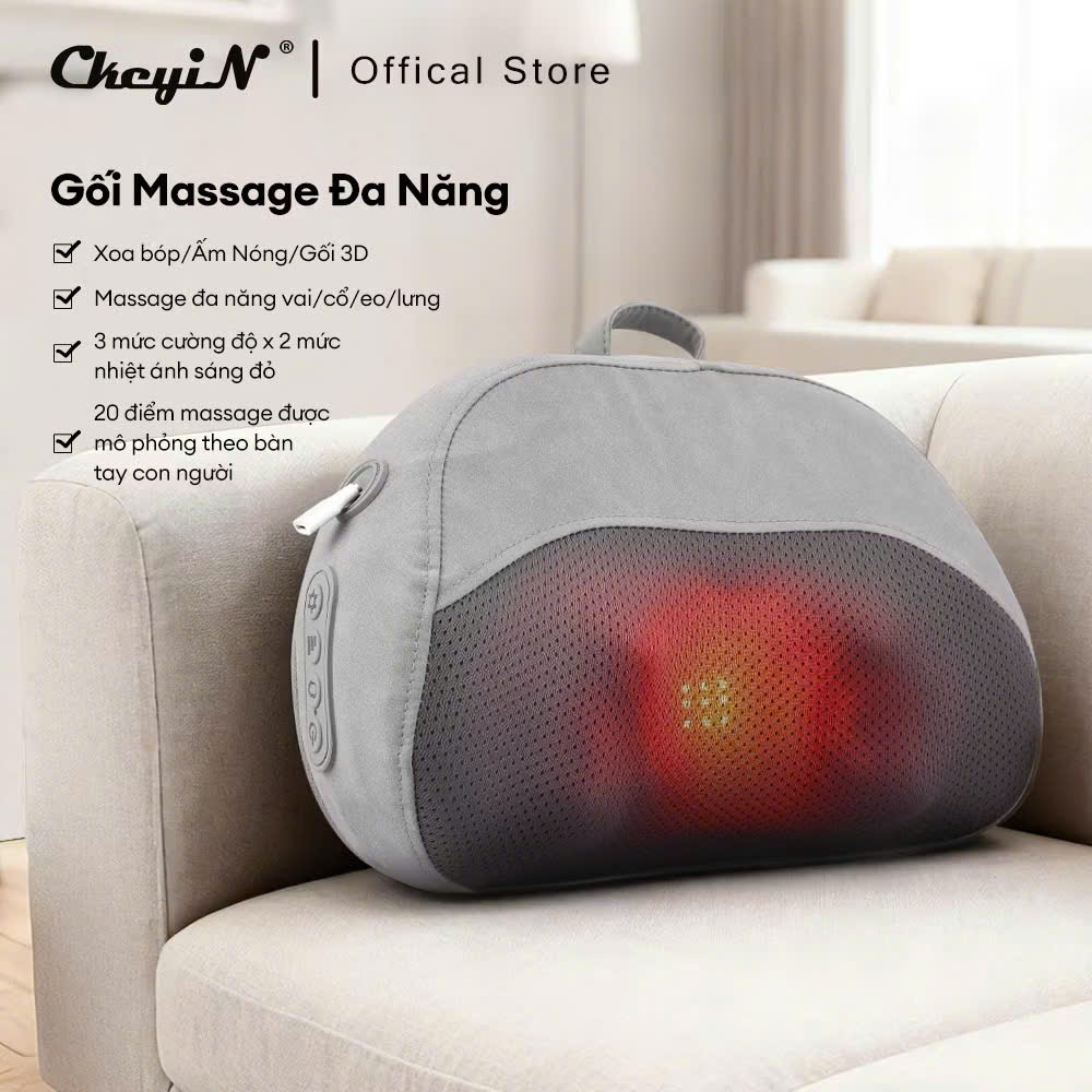 Gối Massage Cổ Vai Gáy Massage 3D Hồng Ngoại Đảo Chiều Giúp Giảm Đau Nhức,Máy Mát Xa Đa Năng Toàn Thân GMC01