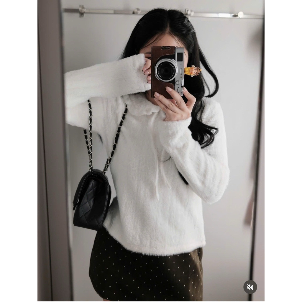 Áo Thun Lông Mịn Cổ Bèo Nơ Tiểu Thư”Serena White” – Form Xinh Chuẩn Hàn dành Cho Nữ | BigBuy360 - bigbuy360.vn