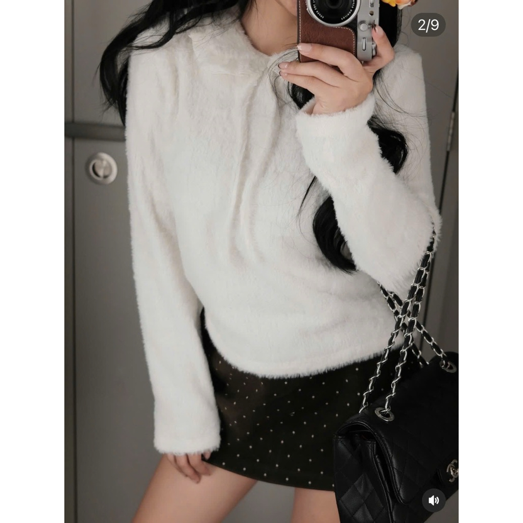 Áo Thun Lông Mịn Cổ Bèo Nơ Tiểu Thư”Serena White” – Form Xinh Chuẩn Hàn dành Cho Nữ | BigBuy360 - bigbuy360.vn