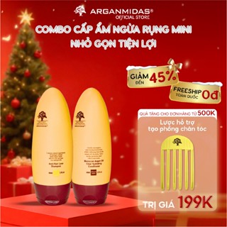   Combo Mini  dầu gội ngừa rụng tóc hỗ trợ dày tóc và dầu xả siêu dưỡng ẩm Arganmidas 50ml 