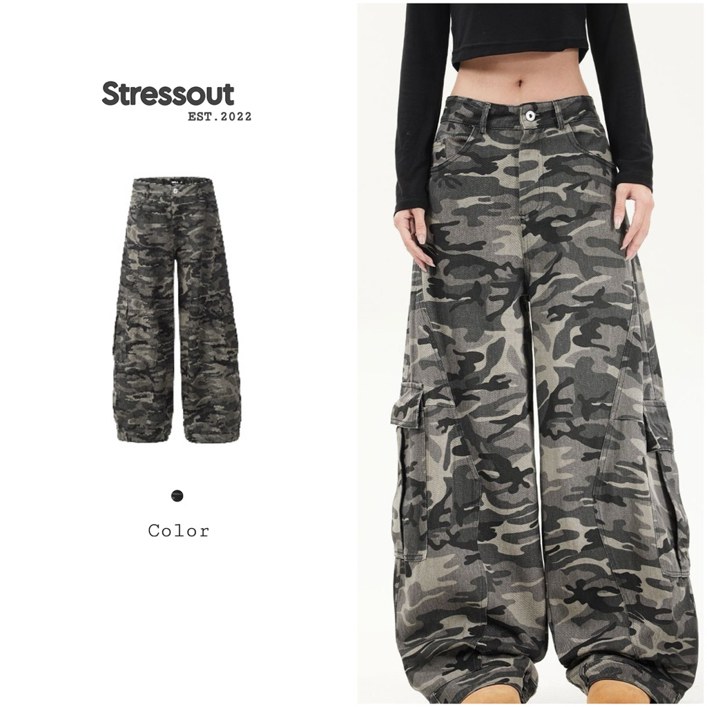 Quần Dài Túi Hộp Stressout Họa Tiết Rằn Ri Dáng Rộng – Quần Túi Hộp Unisex Phong Cách Streetwear | BigBuy360 - bigbuy360.vn