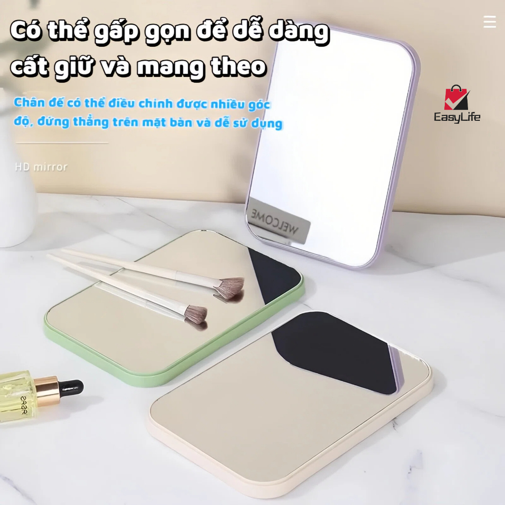 Gương trang điểm để bàn gấp gọn, gương để bàn thiết kế đẹp, kế gấp gọn