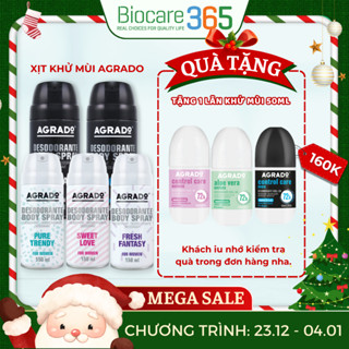  Xịt khử mùi body Agrado 150ml dành cho nam & nữ giúp ngăn mùi giảm mồ hôi lưu hương nước hoa lâu 