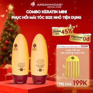   Combo Mini  Dầu gội keratin và dầu xả siêu dưỡng ẩm phục hồi Arganmidas 50ml 