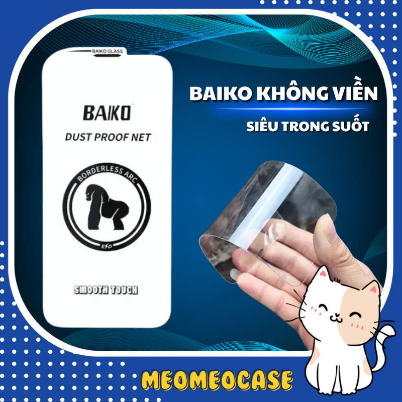 BAIKO Kính Cường Lực iPhone Không Viền Đen Full Màn Hình Siêu Trong Suốt Chống Mẻ Cạnh Màng Loa Thép