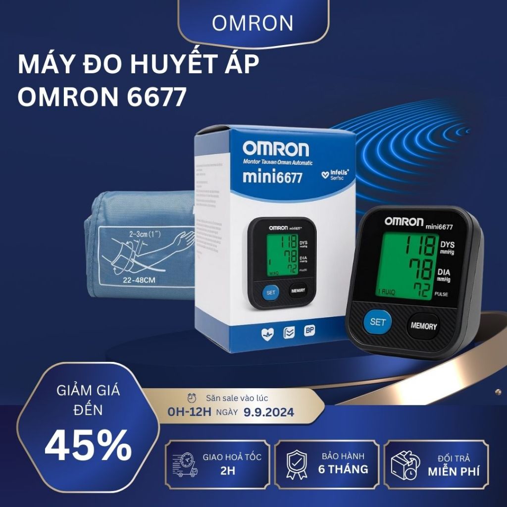 Máy Đo Huyết Áp OMRON Mini 6677 Cảnh Báo Nhịp Tim Điện Tử, Đọc Kết Quả Chính Xác