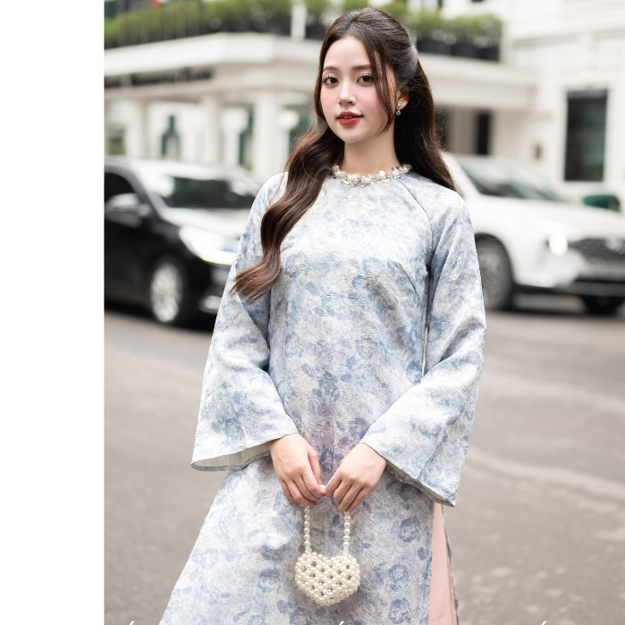 [Sẵn hàng HN-HCM]Áo dài Minh Châu, áo dài cách tân dáng suông gấm in loang cổ đính kết thủ công cao cấp, mẫu mới 2025 | BigBuy360 - bigbuy360.vn