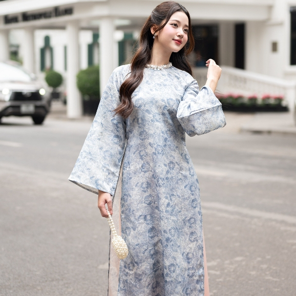 [Sẵn hàng HN-HCM]Áo dài Minh Châu, áo dài cách tân dáng suông gấm in loang cổ đính kết thủ công cao cấp, mẫu mới 2025 | BigBuy360 - bigbuy360.vn