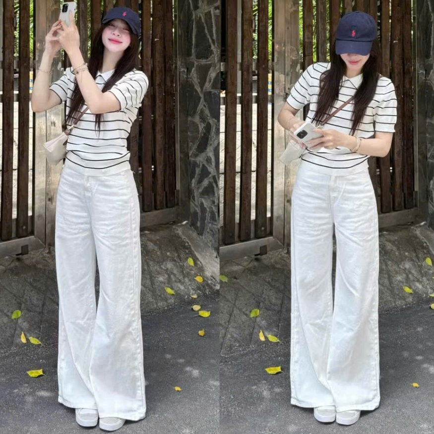 (ẢNH OLDSCHOOL) Quần jeans TRẮNG ỐNG LOE form rộng dài chùm phủ chân Q7767