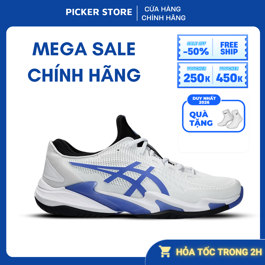 Giày Pickleball Asics Court FF 3 White Blue Black chính hãng PICKER SHOES