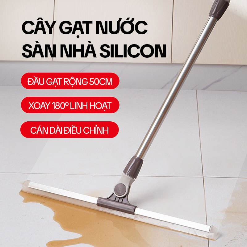 Cây Gạt Nước Sàn Nhà KITIMOP G50, Chổi Gạt Nước Silicon Xoay 180 Độ, Cán Điều Chỉnh Chiều Dài