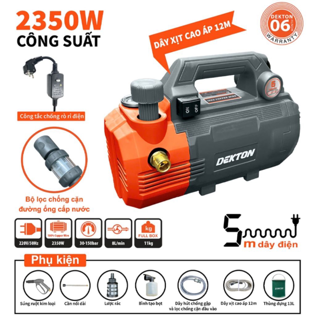 Máy rửa xe chỉnh áp 2350W Dekton DK-CWR2350PRO
