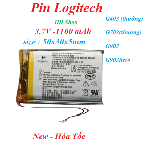 Pin sạc chuột Logitech G403(thường) G703(thường) G900 G903 G903hero dung lượng cao - Mới 100%