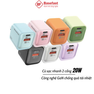  Củ sạc nhanh 20W 2 cổng Basefast cục sạc chống quá tải nhiệt cho Phone 11 12 13 14pro samsung xiaomi 
