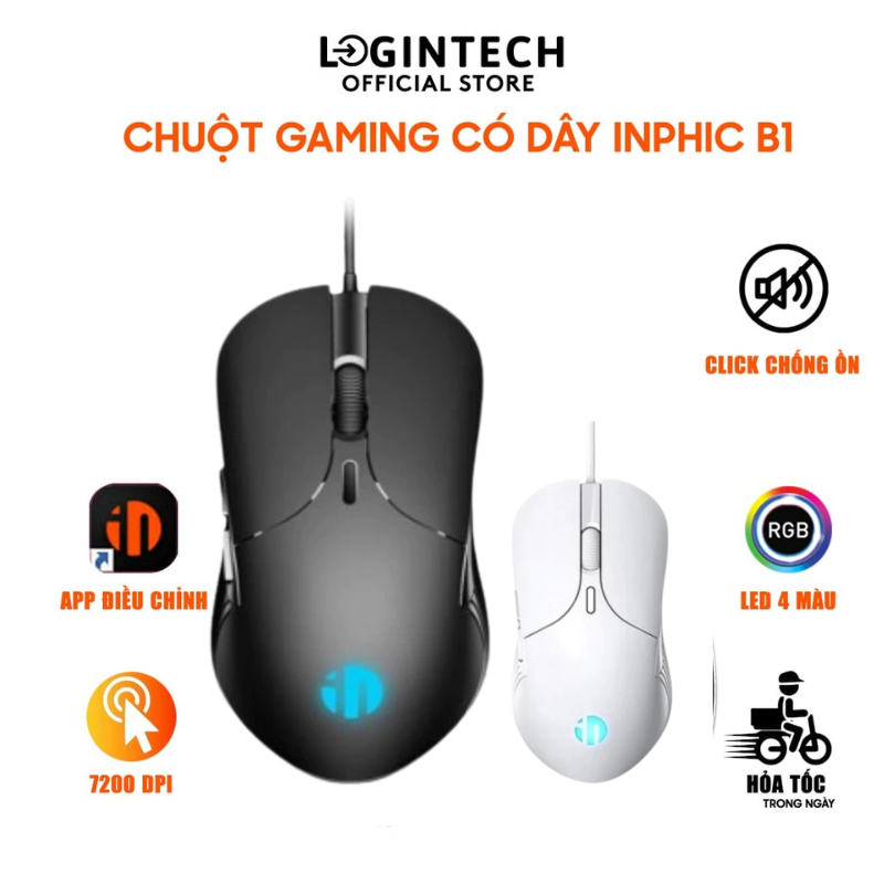 Chuột máy tính có dây INPHIC B1 silent 6 nút bấm có app 8800 DPI  laptop máy tính