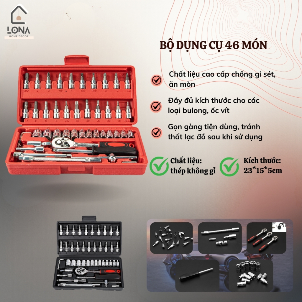 Bộ Tua Vít Đa Năng Delixi 46 chi tiết sửa chữa Ô Tô, Xe Máy Thép Hợp Kim S2 Cao Cấp