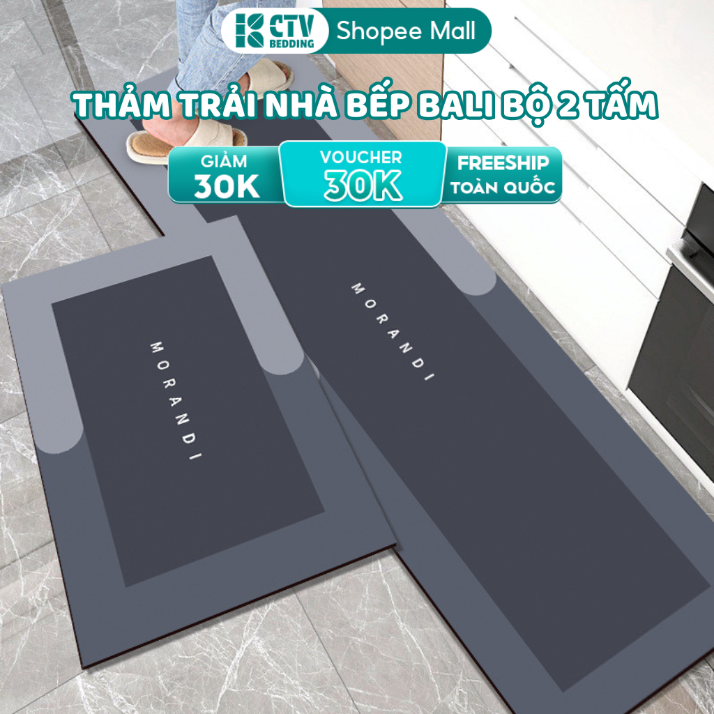 Thảm Lau Chân Nhà Bếp CTV HOMIES, Bộ 2 Thảm Lau Chân Nhà Bếp Bali 100 Mẫu Thiết Kế 2025