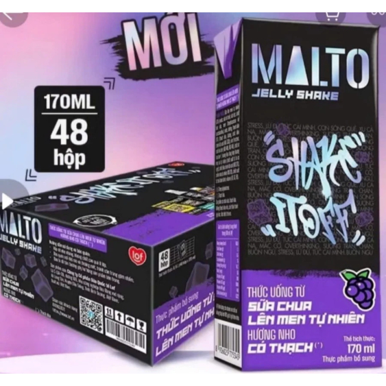 (Date Tháng 7.2026) Thùng Sữa Lúa Mạch Có Thạch MALTO Socola Bạc Hà, Nho 48 Hộp x 170ml