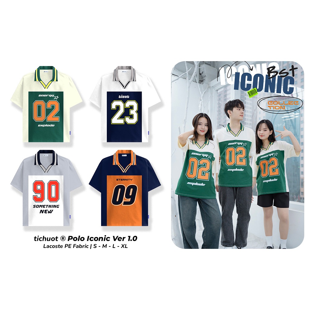 Áo polo iconic nam nữ bigsize, áo polo iconic tay lỡ form rộng unisex