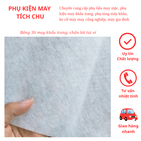 Bông may khẩu trang 3li, chần lót túi ví
