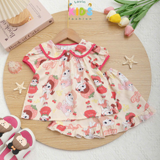  Bộ tole lanh áo cổ lá sen quần đùi lai bèo cho bé gái size 7-18kg- Lavin Kids 
